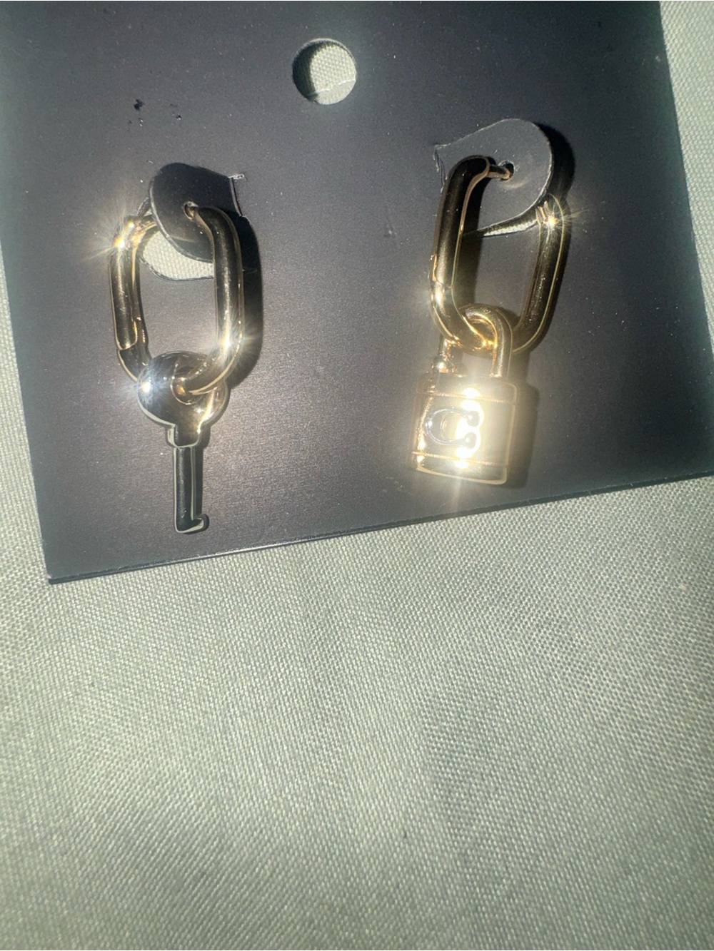 COACH Gold and Silver Padlock & Key Hoop Earrings CO856 A31 NWT - Picture 2 of 9